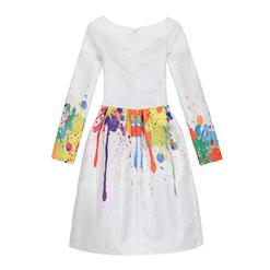 Girl's Vintage Graffiti Print Long Sleeve Round Collar A-Line Dress N15526