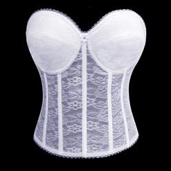 Sexy Bustier Corset for Women, White Lace Bustier, Plus Size Corset Bustier, White Lace Bustier for Women, Bridal Strapless Bustier, Shaping Floral Lace Bustier, #N15762