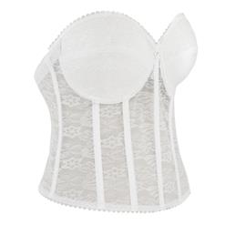 Women's White Floral Lace Plastic Bone Bridal Strapless Bustier N15762