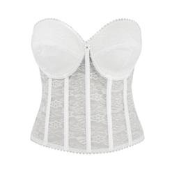 Women's White Floral Lace Plastic Bone Bridal Strapless Bustier N15762