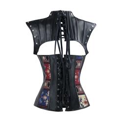 Women's Steampunk Floral Plastic Boned Jacquard Overbust Corset with Decorative Cap Sleeve Shrug N15818