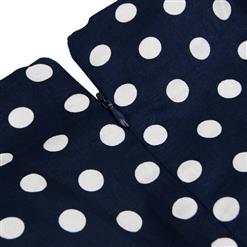 Women's Dark Blue Vintage Sleeveless Dot Print Plus Size Swing Dress N15962