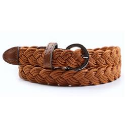 Women's Fashion Brown Braided Single Prong Buckle Thin Waist Belt N16057