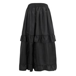 Women's Retro Black High Waist Ruffle Asymmetry High Low Dance Skirt N16172