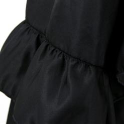 Women's Retro Black High Waist Ruffle Asymmetry High Low Dance Skirt N16172