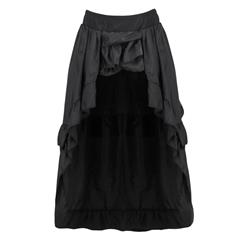 Women's Retro Black High Waist Ruffle Asymmetry High Low Dance Skirt N16172