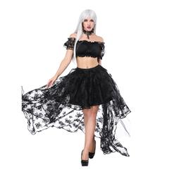 Women's Sexy Off Shoulder Ruffled Crop Top with High Waist Elastic High Low Skirt Sets N16173