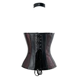Women's Steampunk Faux Leather Jacquard Splicing Plastic Boned Buckle Halter Overbust Corset N16192