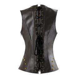 Women's Steampunk Gothic 12 Plastic Boned Jacquard Faux Leahter Vest Underbust Corset N16210