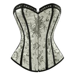 Women's Vintage Gothic Silver Floral Jacquard Strapless Overbust Corset N16212