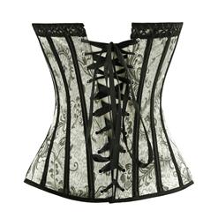 Women's Vintage Gothic Silver Floral Jacquard Strapless Overbust Corset N16212