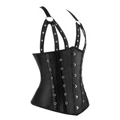 Women's Steampunk Gothic Black Plastic Boned Satin Hole Strappy Corset N16213