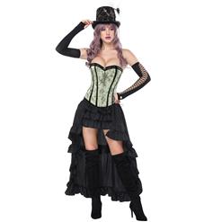 Women's Gothic Silver Floral Jacquard Strapless Overbust Corset High-low Skirt Set N16233