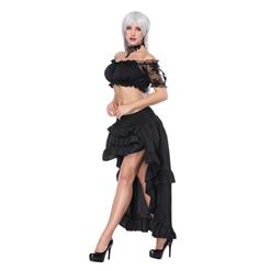 Women's Sexy Off Shoulder Ruffled Crop Top with High Waist Ruffle High-Low Skirt Sets N16239