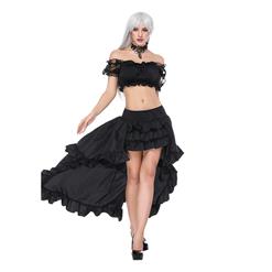 Sexy Off Shoulder Crop Top Sets, Women's Crop Top Skirt Set, Classical High Waist Black Skirt Sets, Sexy Black Ruffled Short Sleeve Crop Top Set, Retro High Low Ruffle Skirt Sets, #N16239