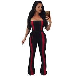 Sexy Sleeveless Strapless Jumpsuit, Black Slim Fit Bellbottoms Jumpsuit, Bodycon Elastic Bellbottoms Jumpsuit, Sleeveless High Waist Bellbottoms Jumpsuit, Fashion Stripe Bellbottoms Jumpsuit for Women, #N16297