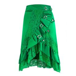 Women's Vintage Gothic Punk Green Asymmetry Lace Patchwork Slim Fit Skirt N16356