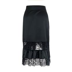 Women's Vintage Gothic Punk Black Asymmetry Lace Patchwork Slim Fit Skirt N16357