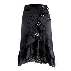 Women's Vintage Gothic Punk Black Asymmetry Lace Patchwork Slim Fit Skirt N16357