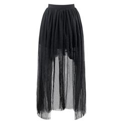 Women's Sexy Black Gauze High Waist Asymmetry High Low Skirt N16365