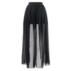 Women's Sexy Black Gauze High Waist Asymmetry High Low Skirt N16365