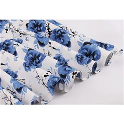 Vintage Blue/White Sleeveless V Neck Floral Print Midi Swing Party Dress N16394