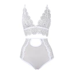 Charming White Floral Lace Bra Top and Panty Lingerie Set N16412
