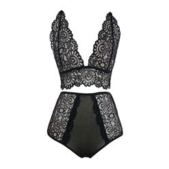 Charming Black Floral Lace Bra Top and Panty Lingerie Set N16413