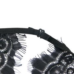 Sexy Black See-through Halter Floral Lace Bra Top and Panty Lingerie Set N16416