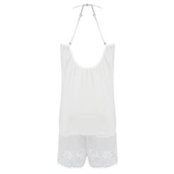 Sexy White Lace Patchwork Spaghetti Strap Nightwear Bodysuit Teddy Lingerie N16419