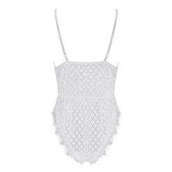 Charming White V Neck Spaghetti Strap Lace Nightwear Bodysuit Teddy Lingerie N16421