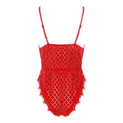 Charming Red V Neck Spaghetti Strap Lace Nightwear Bodysuit Teddy Lingerie N16423