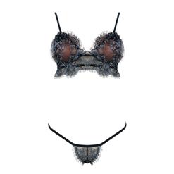 Sexy Silver Spaghetti Strap Floral Lace Bra Top and Panty Bikini Lingerie Set N16426