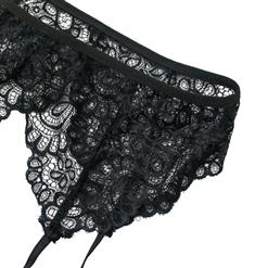 Sexy Black Floral Lace Bra Top and Panty Bikini Lingerie Set with Garters N16430