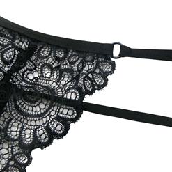 Sexy Black Floral Lace Bra Top and Panty Bikini Lingerie Set with Garters N16430