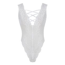 Sexy White Hollow Out See-through Lace Nightwear Bodysuit Teddy Lingerie N16432