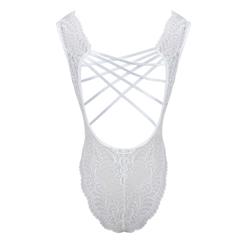 Sexy White Hollow Out See-through Lace Nightwear Bodysuit Teddy Lingerie N16432