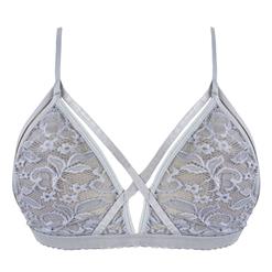 Sexy Gray Strappy See-through Hollow Out Floral Lace Lingerie Bra N16458