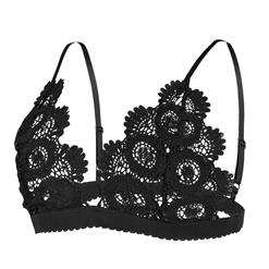 Sexy Charming Black Spaghetti Strap Hollow Out Crochet Lace Lingerie Bra N16471