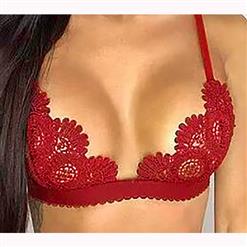 Sexy Crochet Lace Lingerie Bra, Sexy Red Hollow Out Lace Bra, Fashion Spaghetti Strap Lace Bra, Valentine's Day Sexy Lace Bra, Sexy Hollow Out Bra for Women, Hollow Out Crochet Lingerie Bra, #N16473