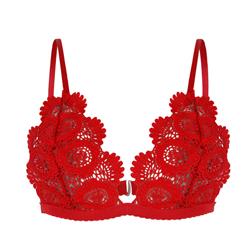 Sexy Charming Red Spaghetti Strap Hollow Out Crochet Lace Lingerie Bra N16473