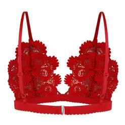 Sexy Charming Red Spaghetti Strap Hollow Out Crochet Lace Lingerie Bra N16473