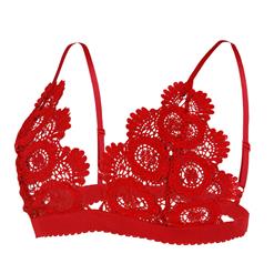 Sexy Charming Red Spaghetti Strap Hollow Out Crochet Lace Lingerie Bra N16473