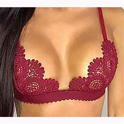 Sexy Charming Wine Red Spaghetti Strap Hollow Out Crochet Lace Lingerie Bra N16474