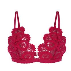 Sexy Charming Wine Red Spaghetti Strap Hollow Out Crochet Lace Lingerie Bra N16474