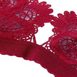 Sexy Charming Wine Red Spaghetti Strap Hollow Out Crochet Lace Lingerie Bra N16474