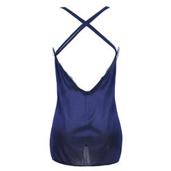 Charming Blue Cross Back Straps Floral Lace Satin Babydoll Nightwear Lingerie N16497