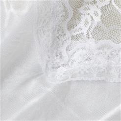 Charming White Cross Back Straps Floral Lace Satin Babydoll Nightwear Lingerie N16498