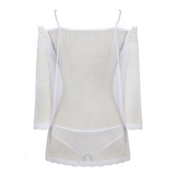 Charming White Mesh Patchwork Sheer Smock Nightwear Lingerie Mesh Cover Up N16501