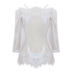 Charming White Mesh Patchwork Sheer Smock Nightwear Lingerie Mesh Cover Up N16501